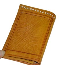 Wallet Moroccan Leather Genuine carved Bi-fold Handmade Unisex Yellow Medium