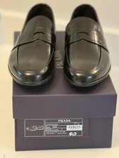 Prada Brushed Leather Black Penny Loafers NIB US SIZE 10