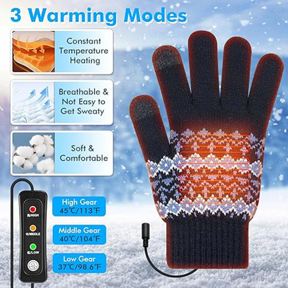 Guantes térmicos con pantalla táctil para invierno al aire libre a prueba de viento con USB recargables Foto 2 de 4