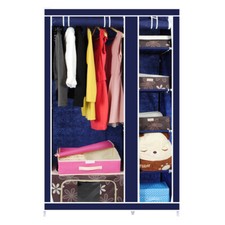 Fabric Wardrobe Double Tall with Shelves & Hanging Rail Portable