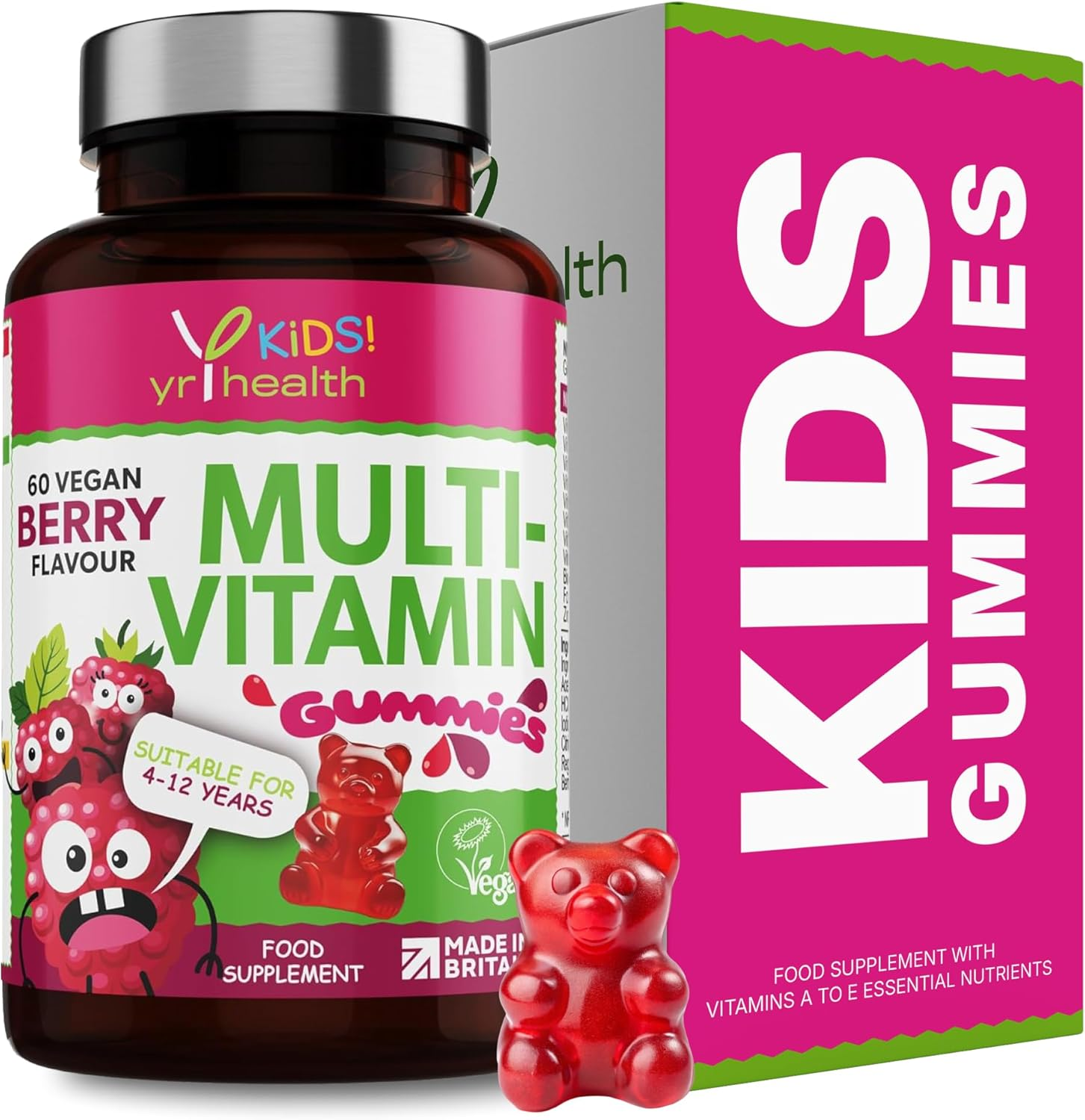 Kids Multivitamin and Mineral Gummies - 60 Vegan Berry Flavour Chewable Gummies,