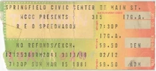 Vintage 1981 REO Speedwagon Concert Ticket Stub Springfield MA