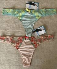 BNWT M S Thong Lace Floral mix UK 14 in Apricot and Citrus pack of 2