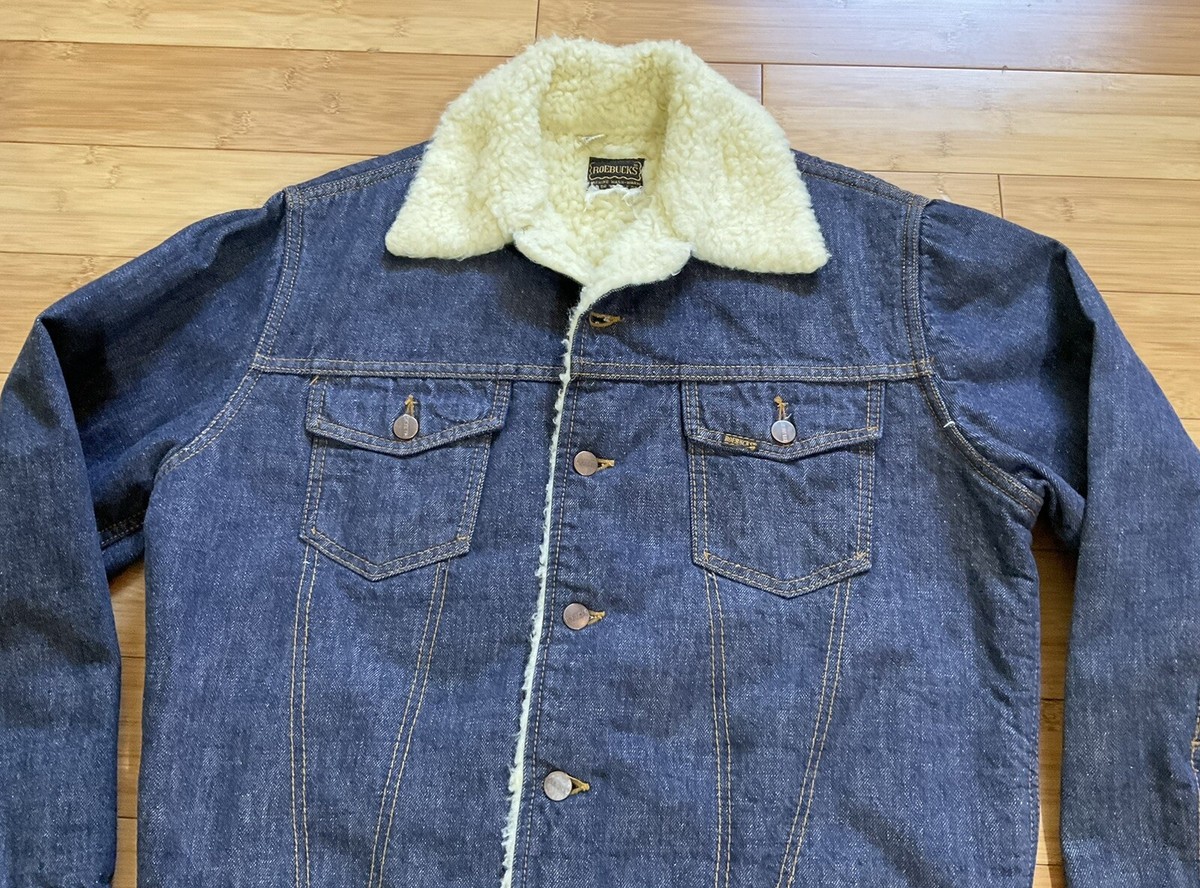 Vtg 60's Sears ROEBUCKS Denim Jacket Mens sz 42 Sherpa Lined