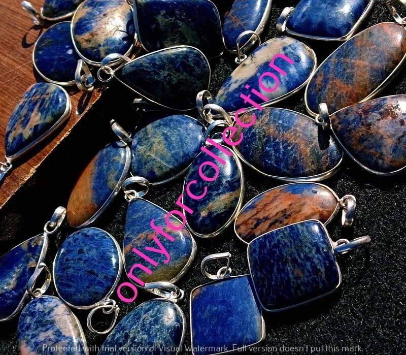 Lote de colgantes al por mayor de piedras preciosas de sodalita natural chapadas en plata de ley 925 Foto 3 de 4