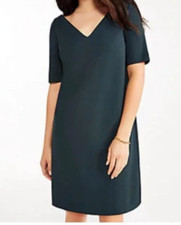Ann Taylor Dark Green Ponte Shift V Neck Dress 0 Petite NEW