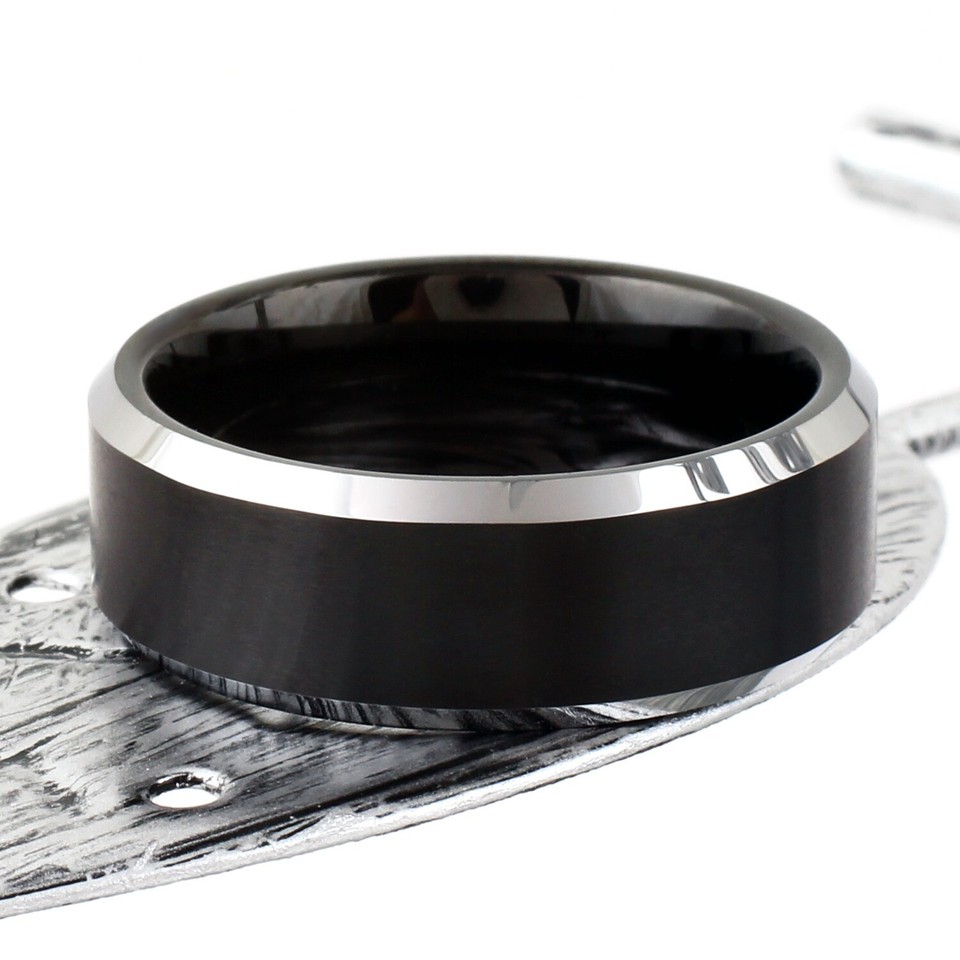 Men's Brushed Tungsten Polished Edges Wedding Band In Tungsten 8mm Size 10 | MADANI Rings - Foto 7