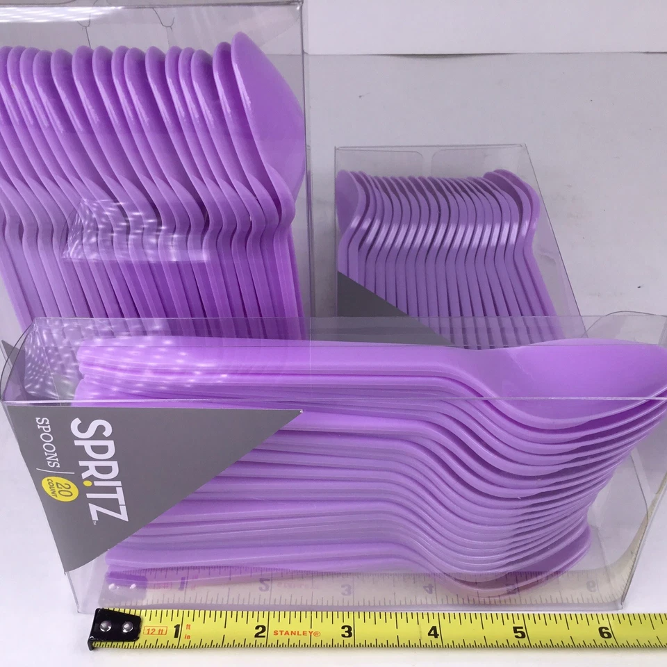 (Qty 3) Party Spoons 20 Count Pack Plastic Purple Lavender SPRITZ Total Of 60 - Image 4 of 4
