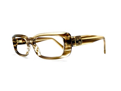 Gucci Brown Clear Glitter Wood Rectangular Glasses Gold Logo Italy