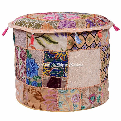 18" Vintage Patchwork Pouf Cover Ottoman Ethnic Decor Indian Pouffe Footstool - Picture 21 of 28