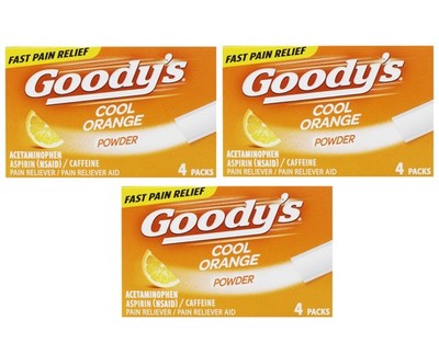 3 Boxes Goody's Extra Strength Headache Powder - Cool Orange, 4 Packets