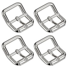 4Pcs 0.79" Single Prong Belt Buckle Square Center Bar Buckles for Belt, Silver
