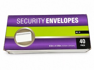 #10 Envelopes, Security Printed Lining 4-1/8" x 9-1/2", White, 40 Letter 