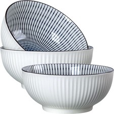 Zscera 60 oz Large Soup Bowls, 8 Inch Pho Large, Striped Pattern 