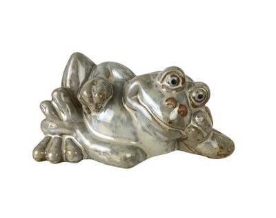 Ceramic Cute Green - Gray Frog Lying Down Garden Ornament Flower Pot Figurine