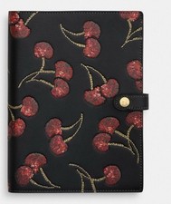 NWT Coach Notebook In Smooth Leather With Cherry Print