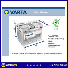 AGM Battery fits GENESIS GV60 2021 on Stop Start Varta 027 AGM 680A 60Ah Quality