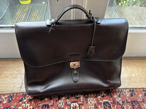Men's Hermes Sac a Depeches Brown Leather Briefcase/