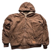 CE Schmidt Workwear Duck Canvas Hood Sherpa Lined Jacket Youth Boys Large Brown