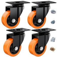 3 Inch Caster Wheels, Casters Set of 4 Heavy Duty, Orange Polyurethane (PU) Cast