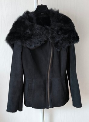Gian Mori Leder Schaf Damen Mantel Jacke Schwarz Schick Elegant Größe 44 - 2XL