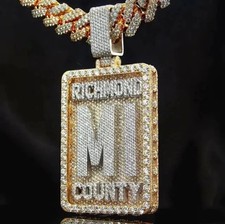 Custom Name Pendant 3Ct Real Moissanite 5 cm x 3.5 cm 14K Yellow Gold Plated