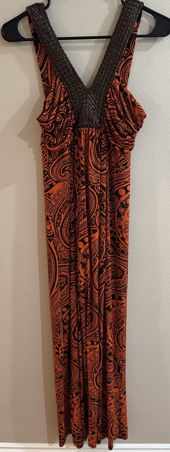 Y2K Bisou Bisou Michele Bohbot Paisley Long Maxi Dress Size 8 Festival Boho Sexy