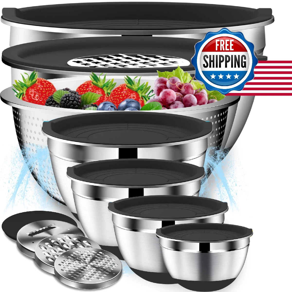 DUTZUN Mixing Bowls with Lids Set - 16pcs Stainless Steel Mixing Bowl Set with C