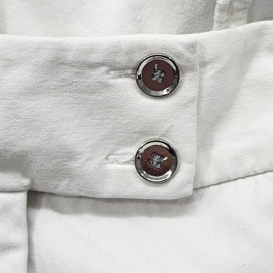 Pantalones Alfani Mujer 14 Blanco Elástico Algodón Tiro Medio Capri Doble Botón Informal Foto 2 de 4