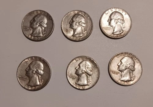 US silver quarters - set of 6 pre 1964