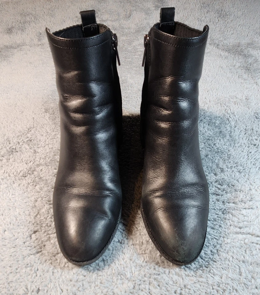 Calvin Klein Mujer Cuero Botines Cremallera Texturizado Tacón Trasero Talla 8M Negro”  Foto 4 de 4