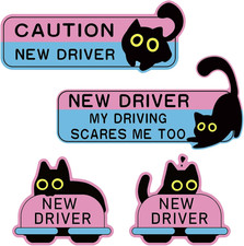 4Pcs New Driver Car Magnet Set - Black Cat Design, Reflective Magnetic Signs for