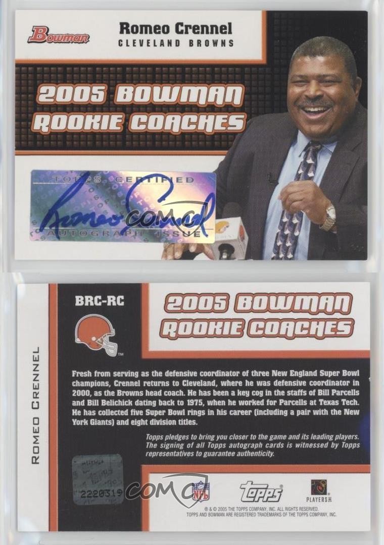 2005 Bowman Rookie Coach Auto Romeo Crennel #BRC-RC Auto 8u9 thumbnail 3