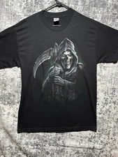 Vintage Grim Reaper Exile Shirt Mens L Black Graphic Skeleton Crew Neck Y2K