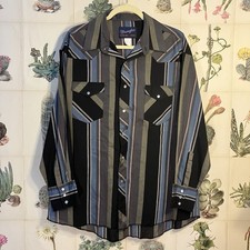 Vtg Wrangler Pearl Snap Button Western Rodeo Long Sleeve X-Long Tails 17.5-34