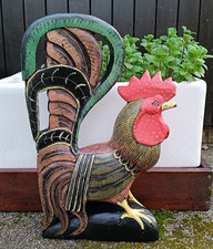 VINTAGE LARGE COCKEREL CHICKEN HAND CARVED & PAINTED. 21