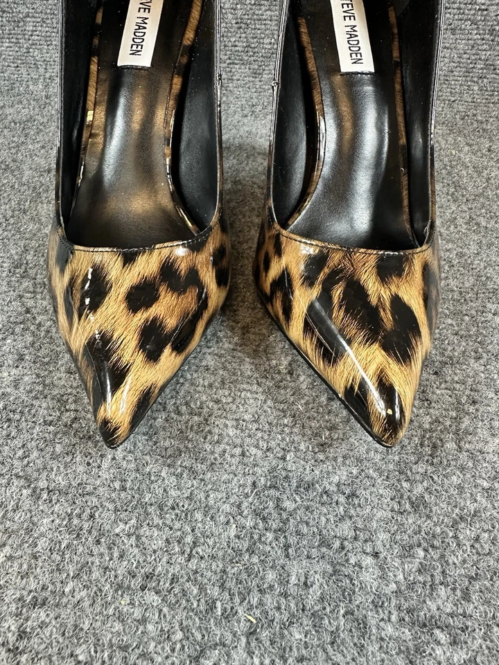 Zapatos de tacón alto Steve Madden Poet charol leopardo negro talla 8,5 con caja Foto 4 de 4