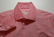Luigi Borrelli Archivo Napoli Italy Chambray Red Striped Dress Shirt 15.75 40