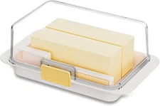 White Airtight Butter Dish with Lid for Countertop, Stylish Container with Cutte