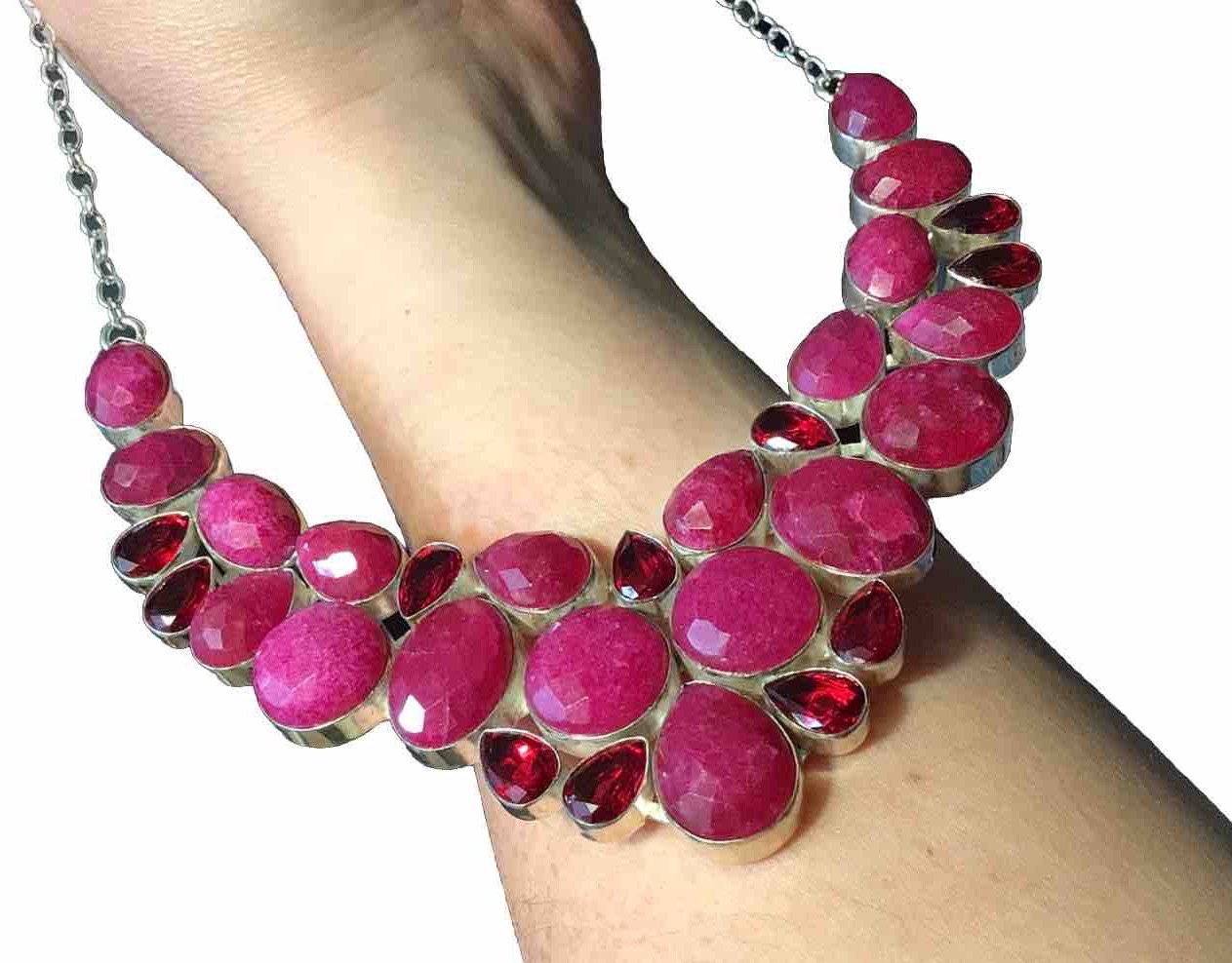 925 Silver Plated Simulated Ruby Garnet Big Clust… - image 9