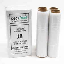 Clear 18" 80 Gauge Stretch Film Pallet Wrap Moving Warehouse 4 ROLLS CASE
