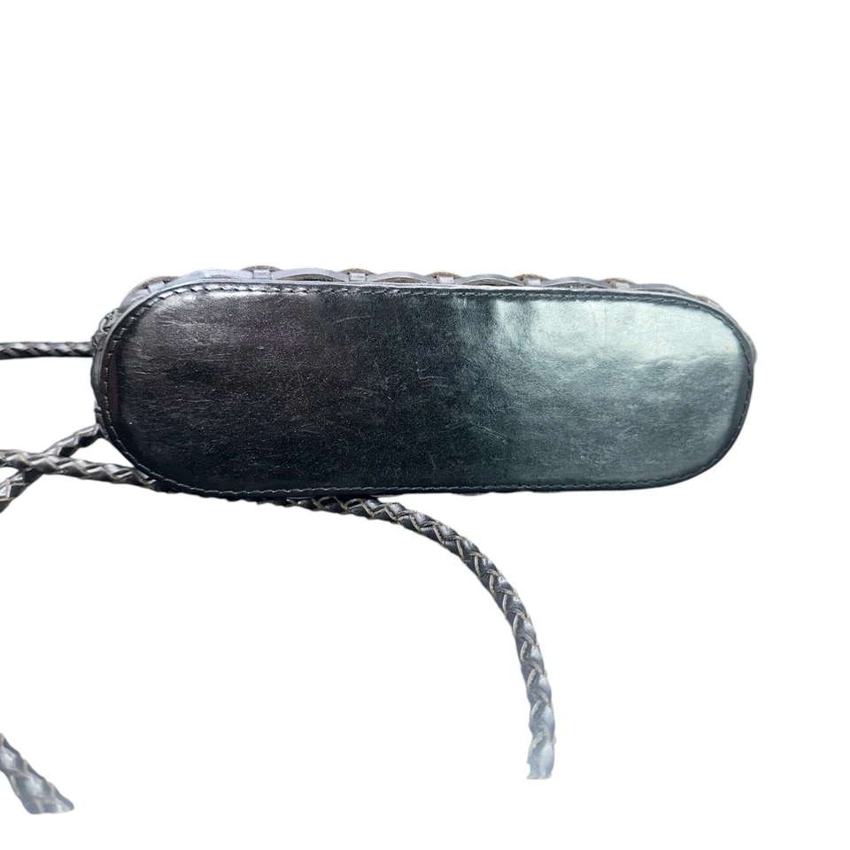 Bolso Bandolera Vintage CEM Cuero Tejido Negro Hecho en Brasil Correa Trenzada C E M Foto 4 de 4