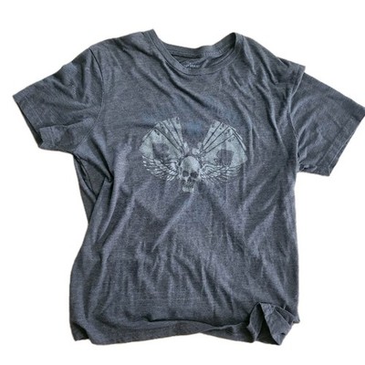 Lucky Brand Shirt Too Tough To Die LA Cards Skull Wings Gray Graphic 2000s Y2K