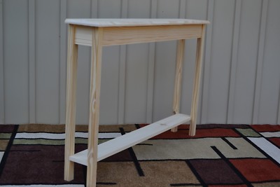 Unfinished 46'' Narrow Console Sofa Foyer, Beveled Edge Pine Table w/Shelf