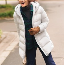 Uniqlo Women Seamless Down Coat Water Repellent Hooded Puffer Jacket Light Grey