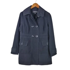 Jones NY Trench Coat Size Small Up Black Long Mid-weight Winter Casual