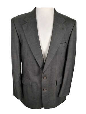 andhurst Mens Sz 44L Gray Plaid 100% Wool Lt Weight Sport Coat B58