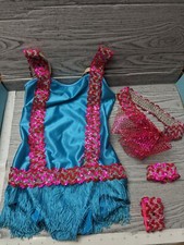 Wolff Fording Co Halloween Dance Costume Sequin Fringe Girks Size 10 Pink Blue
