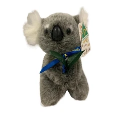 Koala Real Aus Australia Blue Bow Eucalyptus Souvenir Plush Stuffed Animal NEW