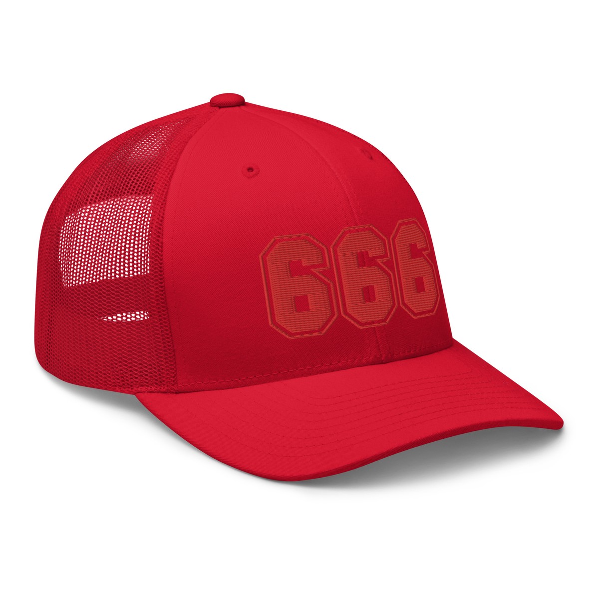 Red 666 Number of the Beast Embroidered Retro Trucker Cap Snapback